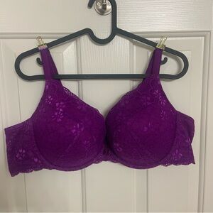 Torrid Purple Eggplant Lace Bra Back Clasp Push-Up Plunge 42C